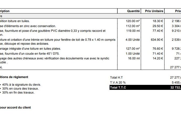 devis toiture zinc